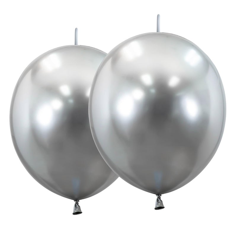 JUSTOTRY Link Balloons 12 Inch 100 Pcs Quick Link Balloon Latex Linking Balloons Connected Linkable Balloon Birthday Wedding Party DecorationsSilver - Image 3