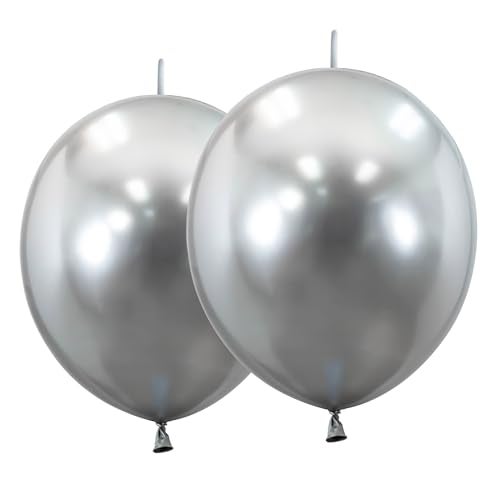 JUSTOTRY Link Balloons 12 Inch 100 Pcs Quick Link Balloon Latex Linking Balloons Connected Linkable Balloon Birthday Wedding Party DecorationsSilver - Image 1