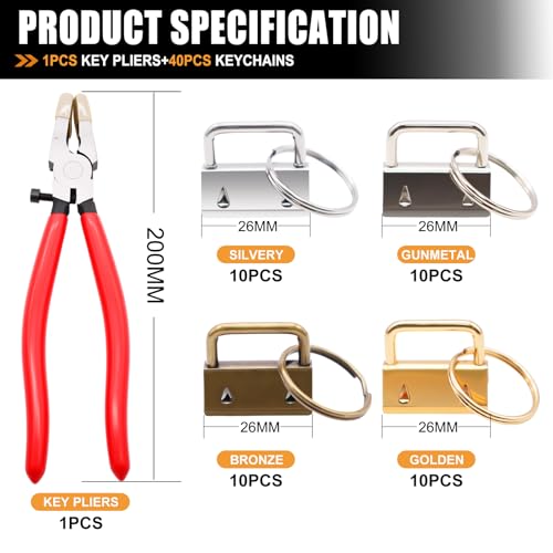 mankk 40PCS 1 inch Key Fob Hardware Set with Key Fob Pliers and Key Ring, Keychain,Lanyard,Wristlet Hardware for Key Fob Hardware Install (4 Colors) - Image 2