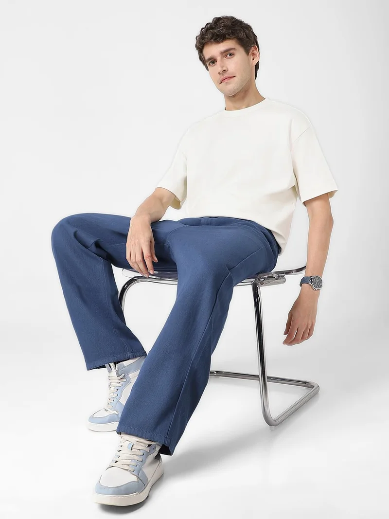 Urbano Fashion  Urbano Fashion Men's Navy Blue Loose Baggy Fit Washed Jeans Non-Stretchable  | Best Price UAE