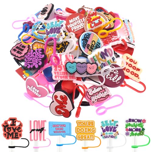 XHAOYEAHX 50PCS phrase Straw Cover Cap for Stanley Cup 30 Oz 40 Oz Tumblers -10mm Cute Straw Tips Toppers Reusable Straws Decoration Stanley Cup Accessories - Image 1