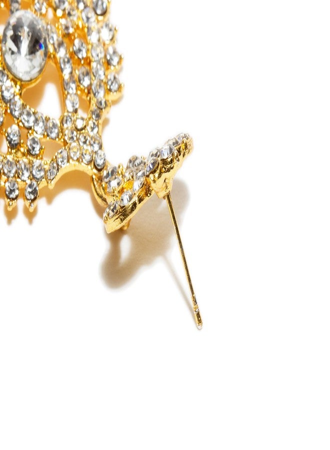 بينداني أقراط هندية ذهبية اللون مرصعة بأحجار الراين، بتصميم دائري متدلي، مع قطعة رأس (مانغ تيكا) للنساء - Image 4