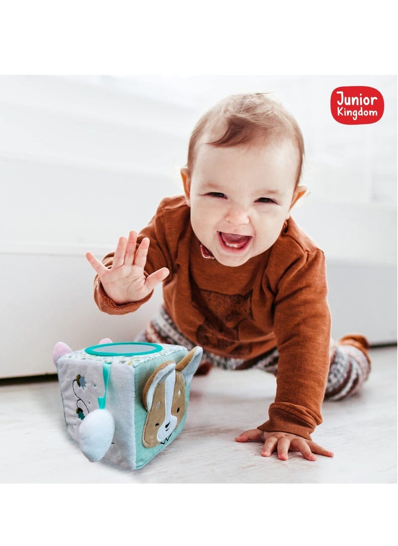 Junior Kingdom Soft Plush Cube Baby Ball with Rattle (14cm) - Textured Sensory Developmental Toy for Infants, Newborns, and Toddlers - Perfect for Hand-Eye Coordination & Playtime  - Image 3