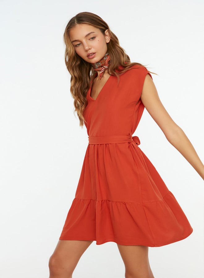 trendyol Tile Belted Mini Woven Dress that opens at the waist - Image 4