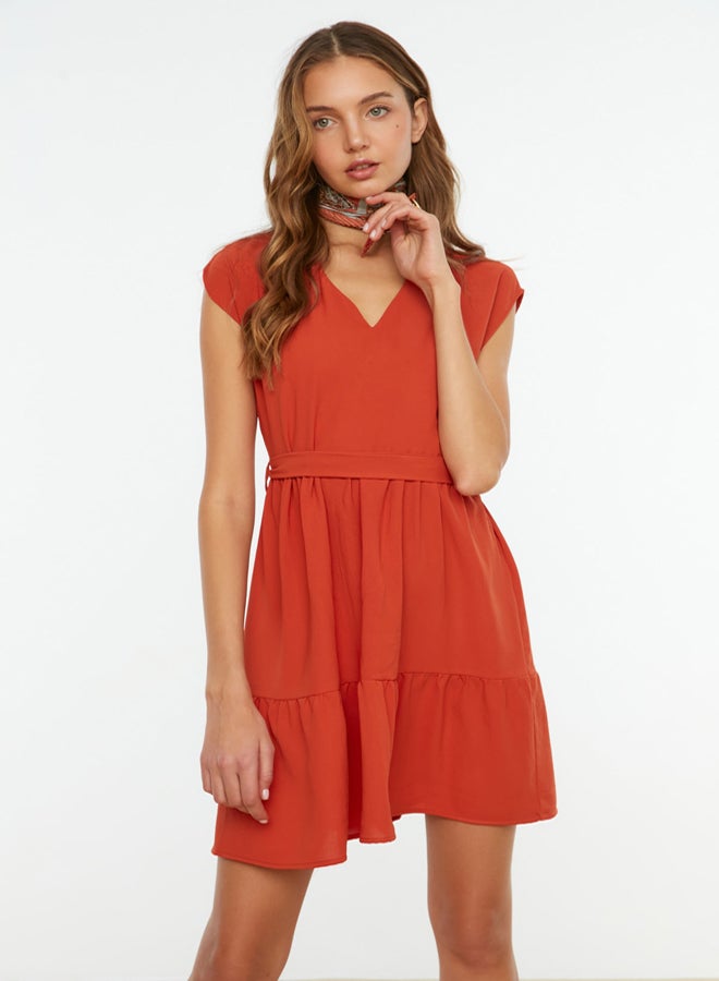 trendyol Tile Belted Mini Woven Dress that opens at the waist - Image 3