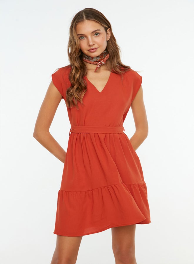 trendyol Tile Belted Mini Woven Dress that opens at the waist - Image 5