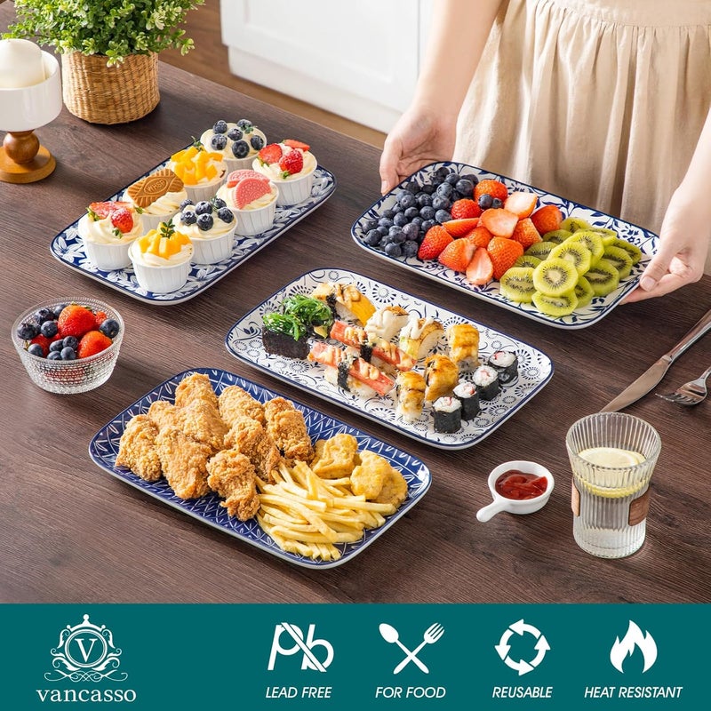 vancasso Serving Platters Set of 4, 12" Inch Rectangular Trays - Serving Platter Extra Large, Ceramic Serving Dish Microwave & Dishwasher Safe - Image 2