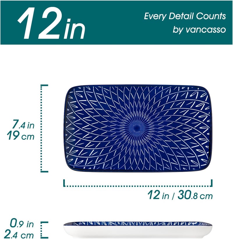 vancasso Serving Platters Set of 4, 12" Inch Rectangular Trays - Serving Platter Extra Large, Ceramic Serving Dish Microwave & Dishwasher Safe - Image 3