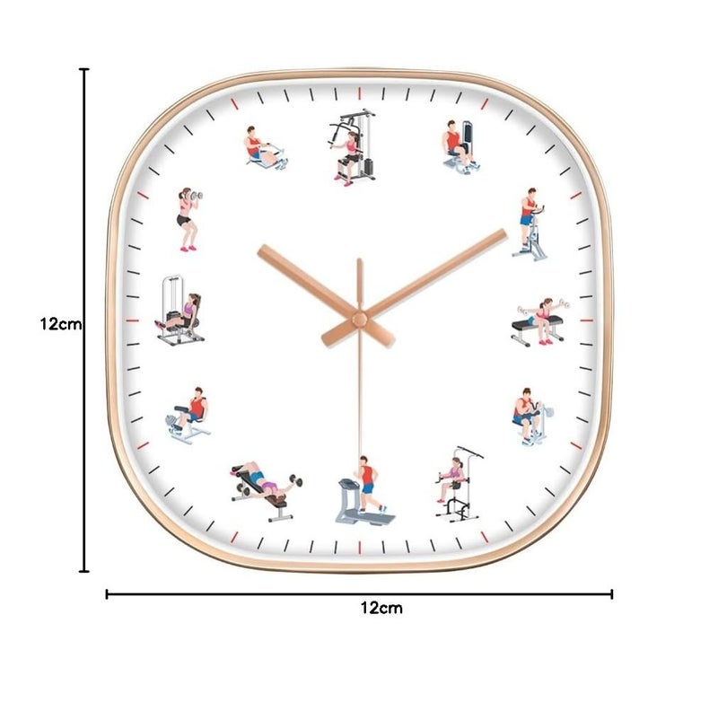 STAR WORK Quartz 12 Inches Premium Wall Clock for Home Stylish Latest Modern Design | Non Ticking Silent Wall Clock - Zero Sound & Disturbance Analog Clock (Gym Square), Glass, multicolor - Image 2