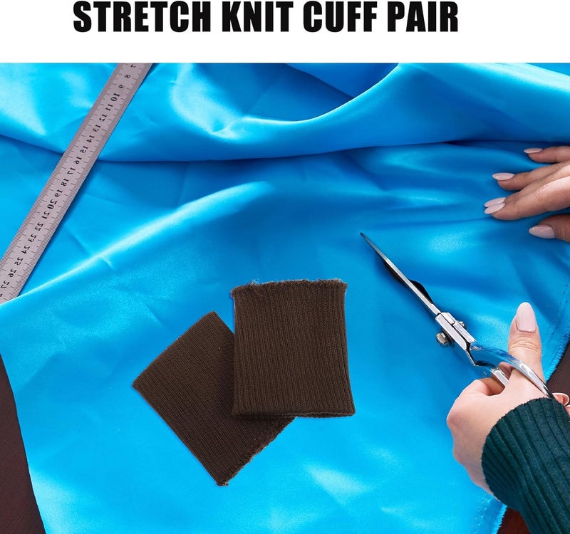 CIMAXIC 2 Pairs Rib Knit Cuffs for Jacket: Seamless Rib Cuffs for Sleeve Extending & Replacement - Sewing DIY Sleeve, Soft Polyester, Coffee - Image 3