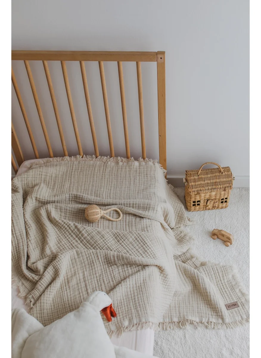 Zeypba 100% Cotton Beige 4 Layer Muslin Baby and Child Blanket 110X110 cm