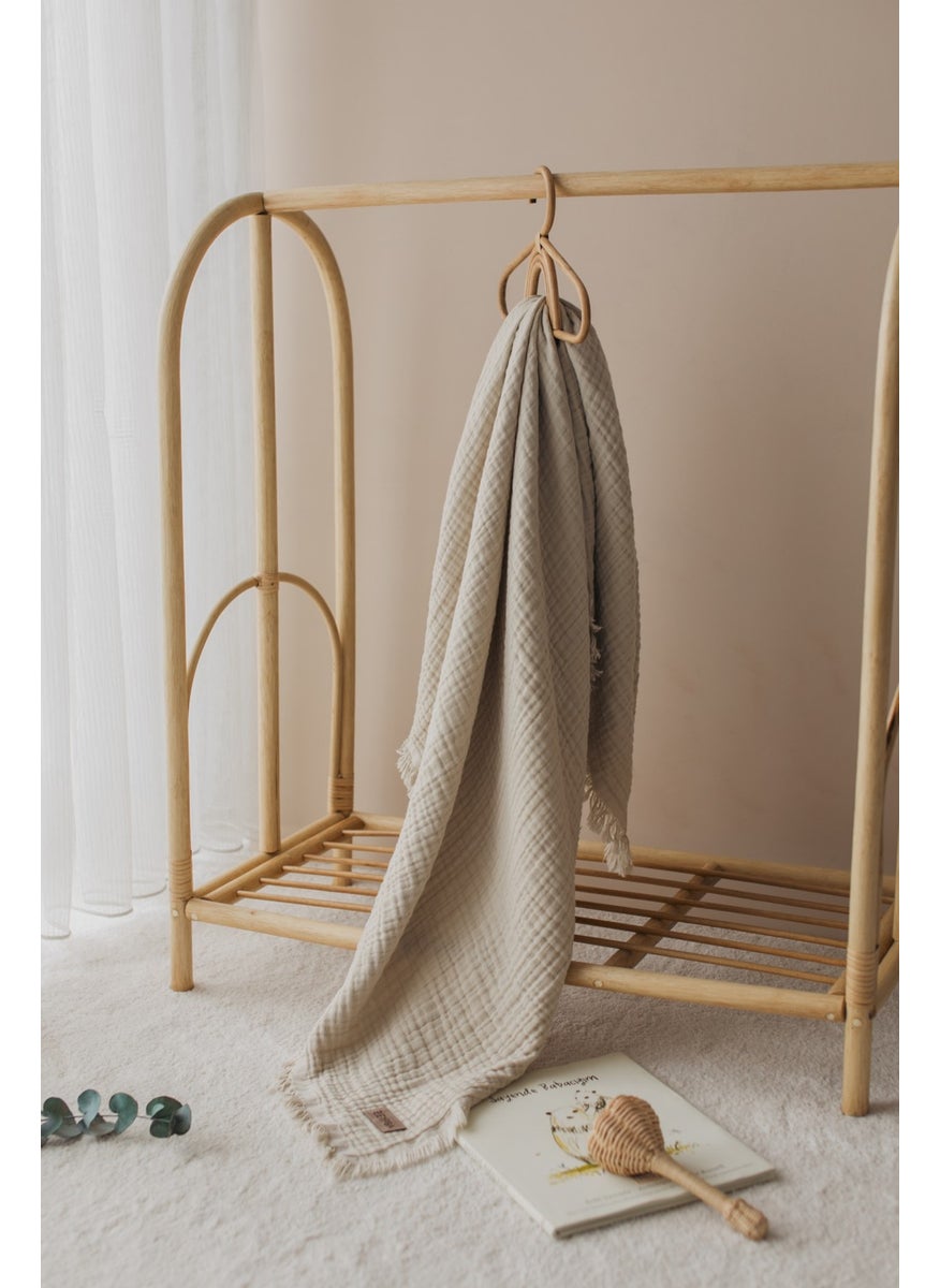 Zeypba 100% Cotton Beige 4 Layer Muslin Baby and Child Blanket 110X110 cm  - Image 2