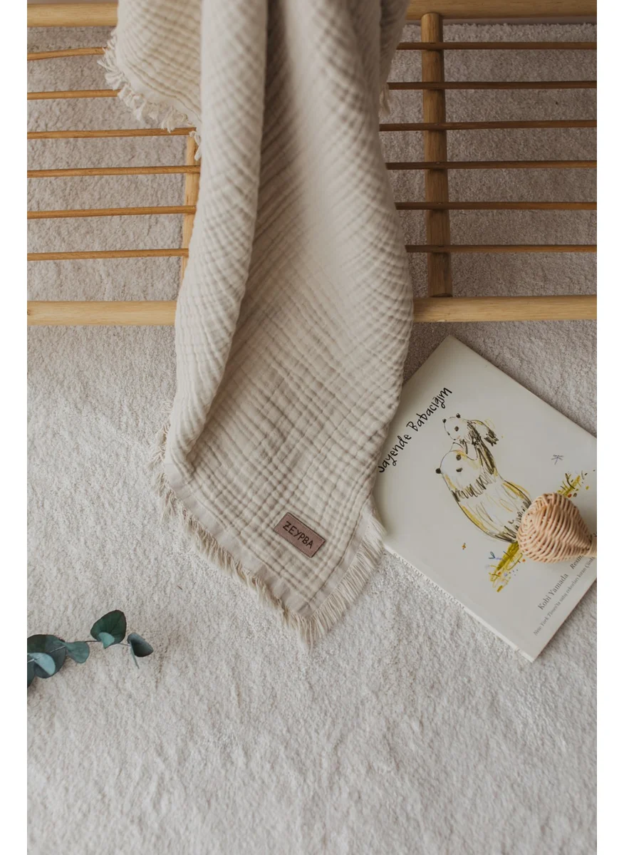 Zeypba 100% Cotton Beige 4 Layer Muslin Baby and Child Blanket 110X110 cm