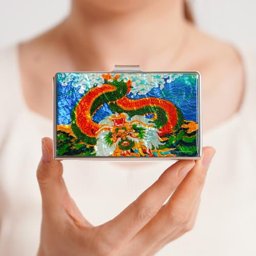 February Mountain Mother of Pearl Business Card Case Korea Traditional Gifts Slim Metal Holder for Business Credit Cards PocketSized Purse Wallet Dragon Wave - Image 3