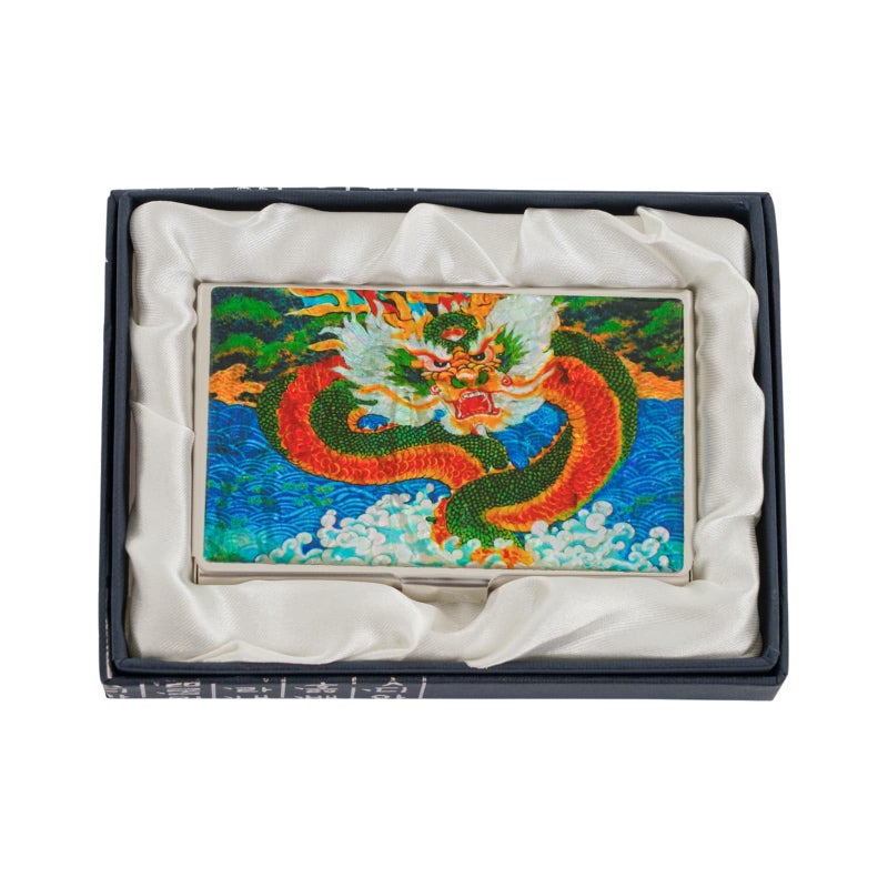 February Mountain Mother of Pearl Business Card Case Korea Traditional Gifts Slim Metal Holder for Business Credit Cards PocketSized Purse Wallet Dragon Wave - Image 2