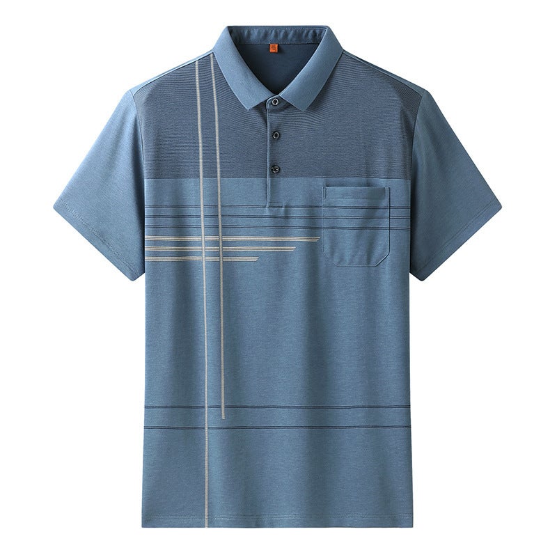 Large size men's clothing 2022 summer new men's youth plus fat increase fashion casual lapel striped short sleeve t-shirt - Image 1