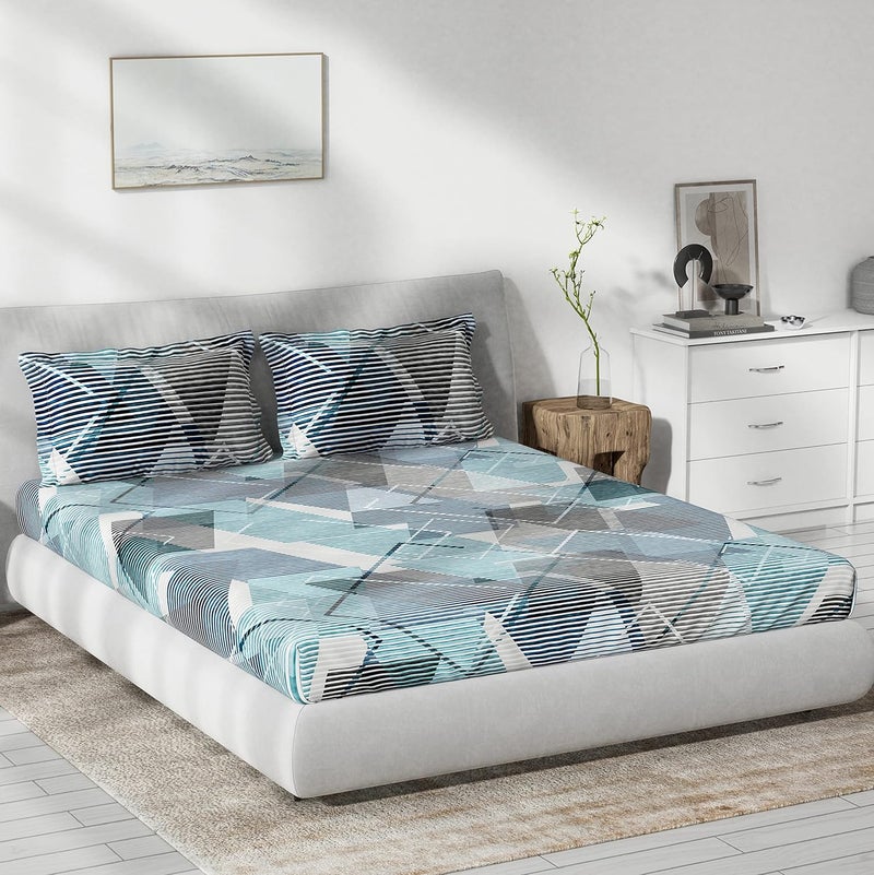DDECOR Live beautiful Ddecor Pack of 1 Symphony Abstract 100 Cotton Double Bedsheet with 2 Pillow Covers Blue 