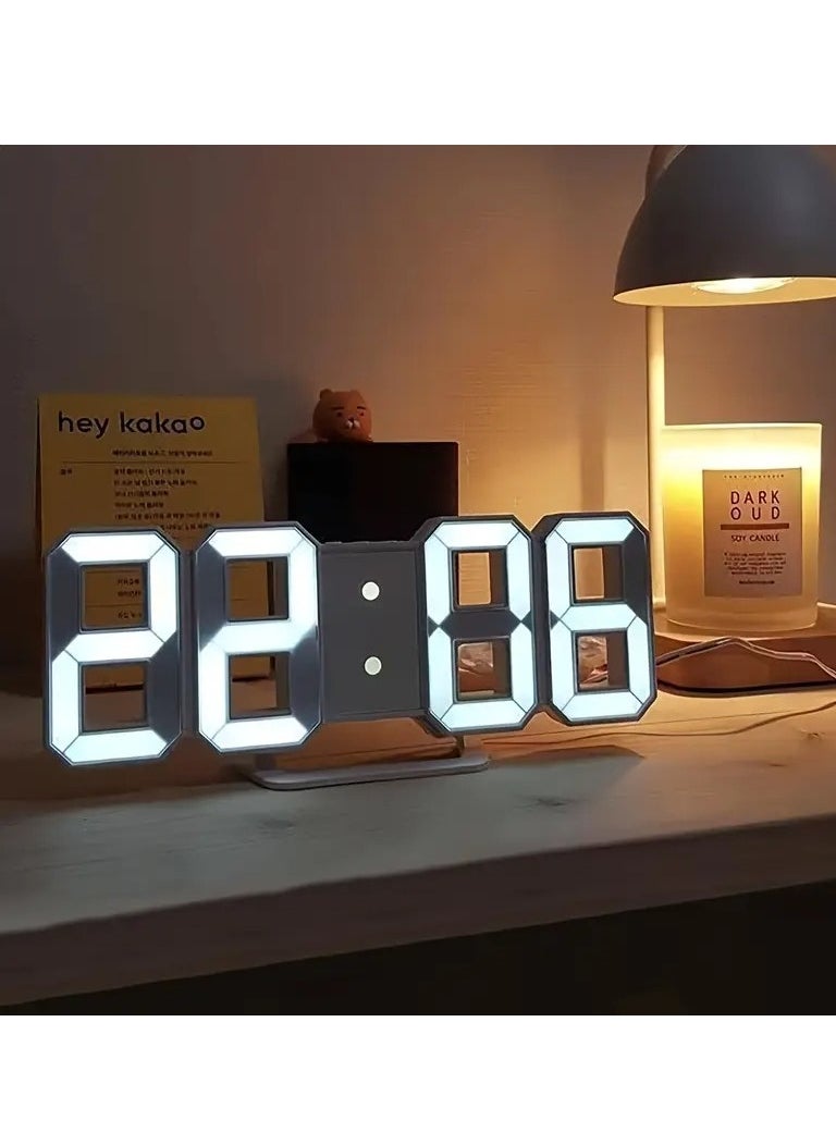 TOOARTS 3D LED Digital Alarm Clock Table Wall Modern Alarm Clock Multifunctional Number Time Clock, Brightness Adjustable Temperature Display for Bedroom Office Home (White)  - Image 2