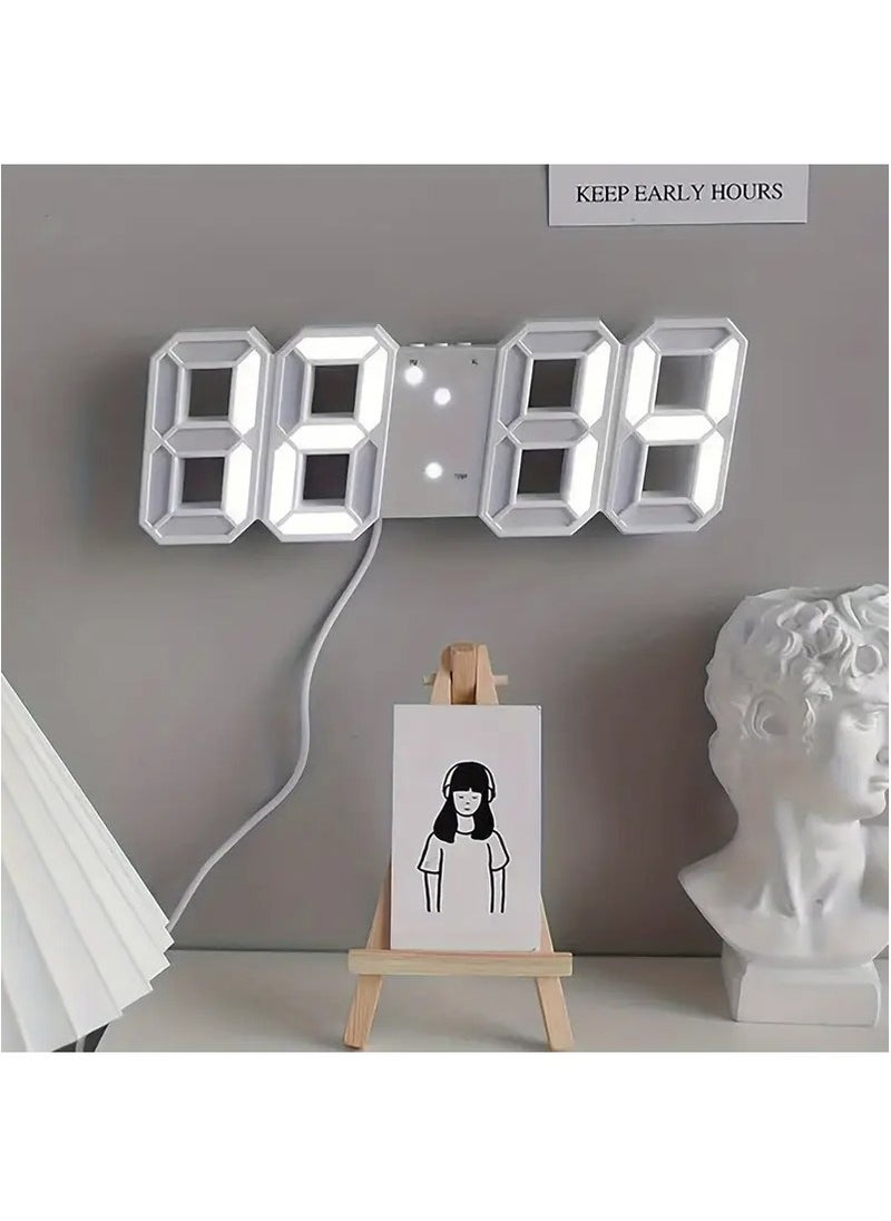 TOOARTS 3D LED Digital Alarm Clock Table Wall Modern Alarm Clock Multifunctional Number Time Clock, Brightness Adjustable Temperature Display for Bedroom Office Home (White)  - Image 3