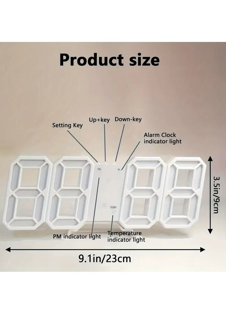 TOOARTS 3D LED Digital Alarm Clock Table Wall Modern Alarm Clock Multifunctional Number Time Clock, Brightness Adjustable Temperature Display for Bedroom Office Home (White)  - Image 4