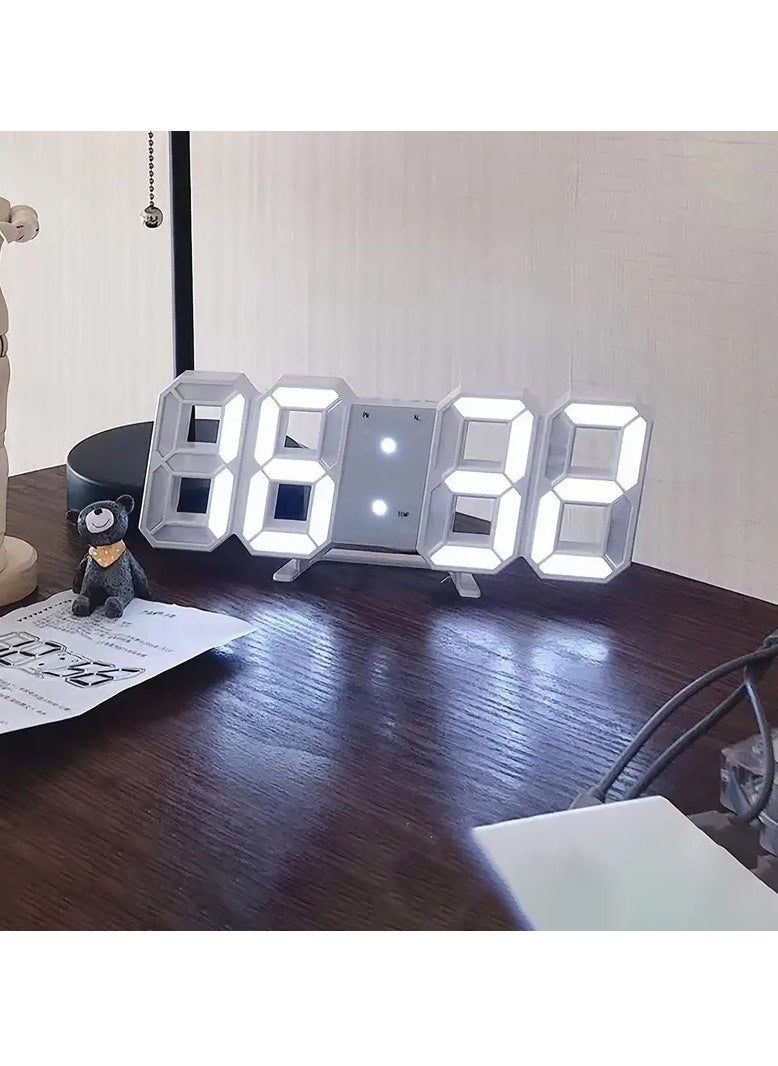 TOOARTS 3D LED Digital Alarm Clock Table Wall Modern Alarm Clock Multifunctional Number Time Clock, Brightness Adjustable Temperature Display for Bedroom Office Home (White)  - Image 5