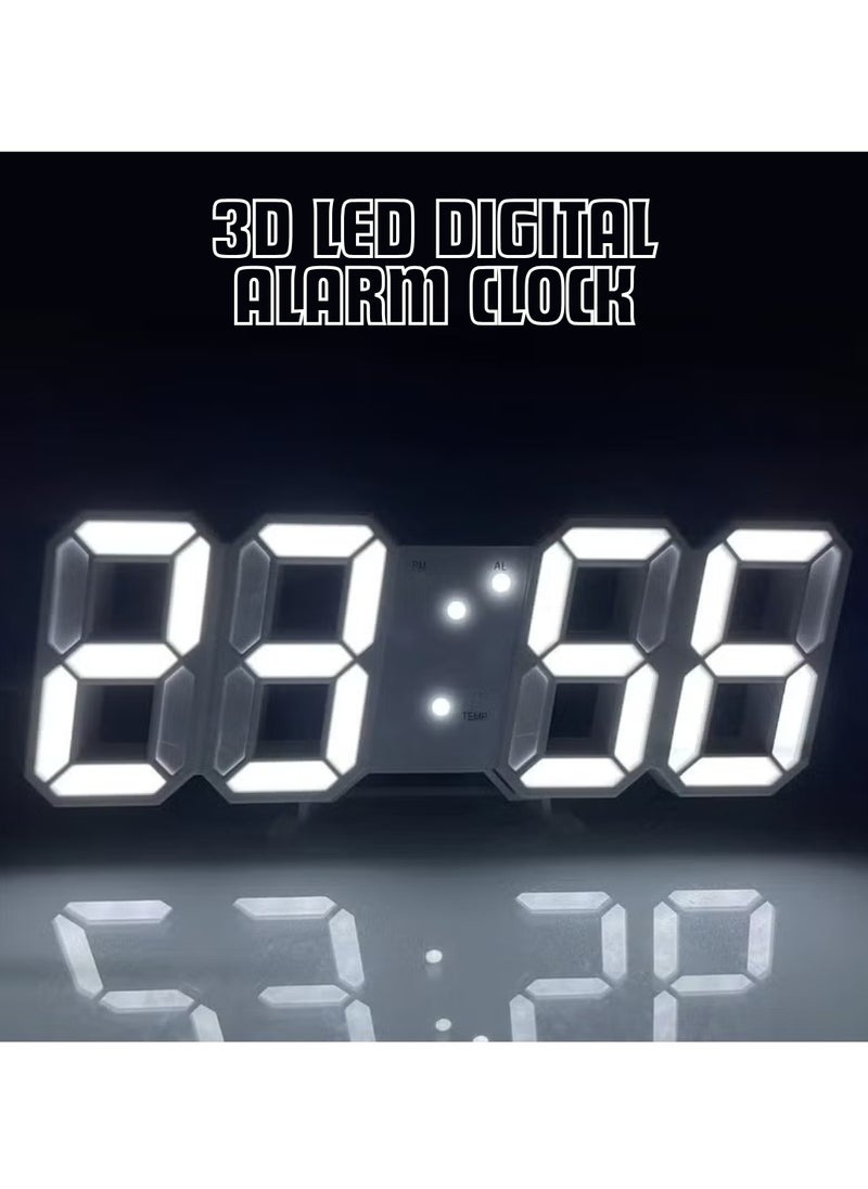 TOOARTS 3D LED Digital Alarm Clock Table Wall Modern Alarm Clock Multifunctional Number Time Clock, Brightness Adjustable Temperature Display for Bedroom Office Home (White)  - Image 1