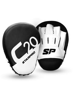 Starpro C20 Boxing Pads for Men Women Faux Leather Training Sparring Punching Mitt Black/White  - Image 1