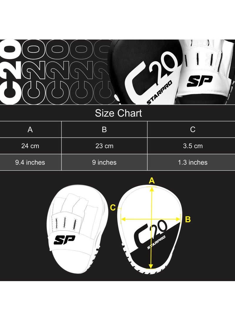 Starpro C20 Boxing Pads for Men Women Faux Leather Training Sparring Punching Mitt Black/White  - Image 2