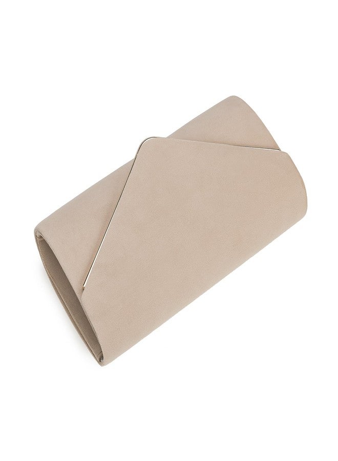 IXEBELLA Faux Suede Evening Bag for Women Classic Formal Clutch Purse for Prom/Wedding/Black-Tie Events (Beige) - Image 4