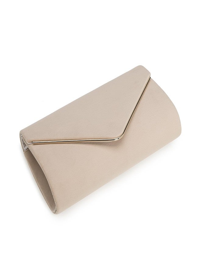 IXEBELLA Faux Suede Evening Bag for Women Classic Formal Clutch Purse for Prom/Wedding/Black-Tie Events (Beige) - Image 3