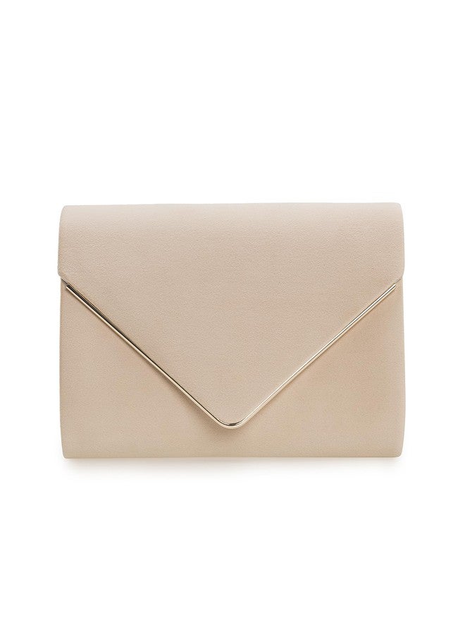 IXEBELLA Faux Suede Evening Bag for Women Classic Formal Clutch Purse for Prom/Wedding/Black-Tie Events (Beige) - Image 1