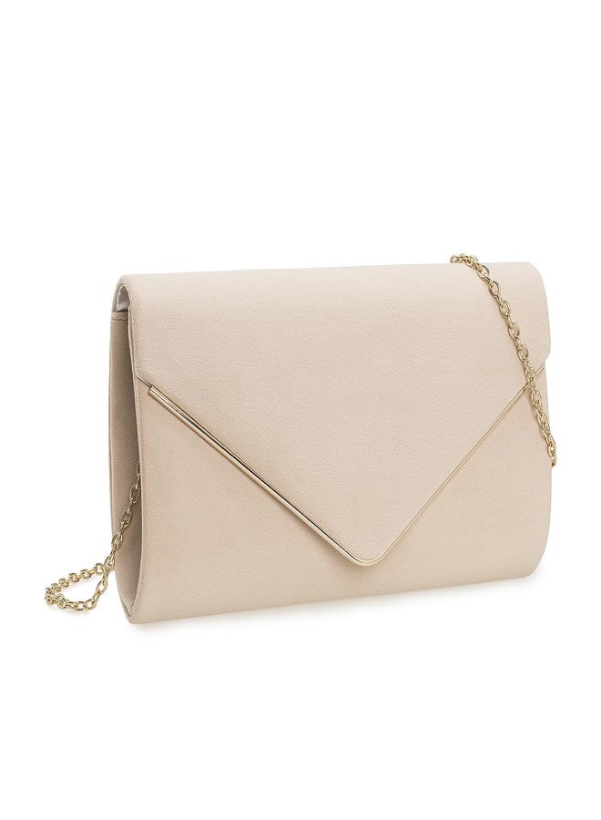 IXEBELLA Faux Suede Evening Bag for Women Classic Formal Clutch Purse for Prom/Wedding/Black-Tie Events (Beige) - Image 2