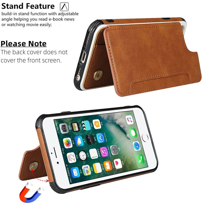 iCoverCase Compatible with iPhone SE(2022)/SE(2020)/7/8/6/6s Wallet Case with Card Slots Holder and Wrist Strap Premium PU Leather Kickstand Magnetic Clasp Shockproof Flip Cover Case (Khaki) - Image 3