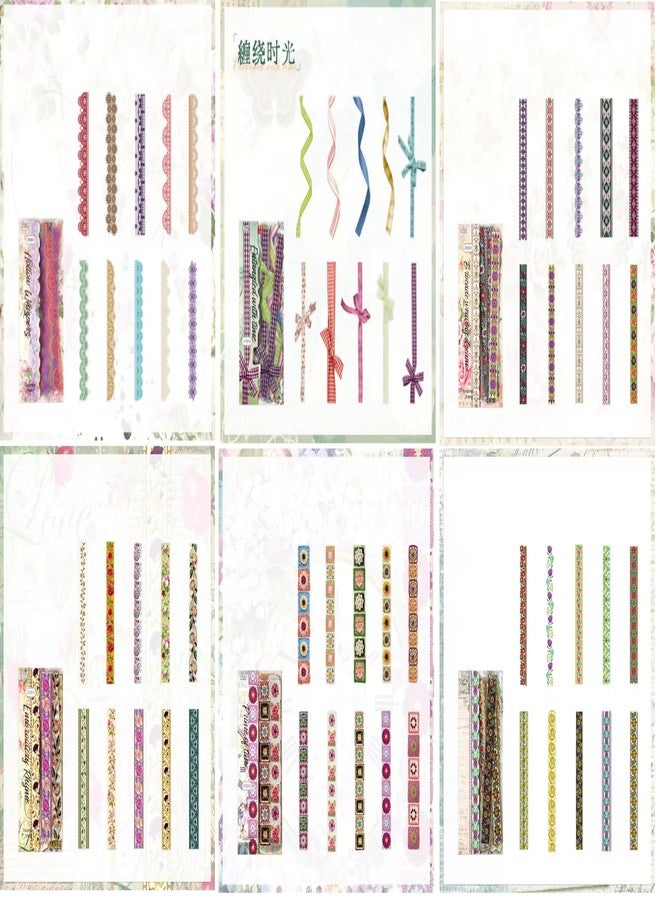 SAMVARDHAN Vintage Floral Sticker Strips 120pcs– Decorative Lace Ribbon Design Border Stickers for Journaling, Scrapbooking, DIY Crafts, Planner Decoration & Aesthetic Stationery, Pack of 6 - Image 2