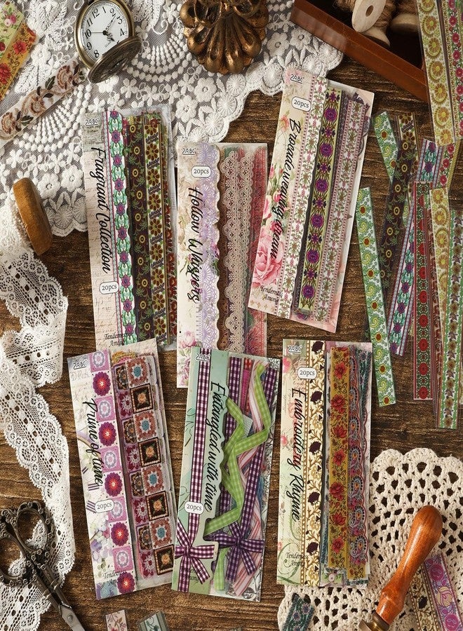 SAMVARDHAN Vintage Floral Sticker Strips 120pcs– Decorative Lace Ribbon Design Border Stickers for Journaling, Scrapbooking, DIY Crafts, Planner Decoration & Aesthetic Stationery, Pack of 6 - Image 1