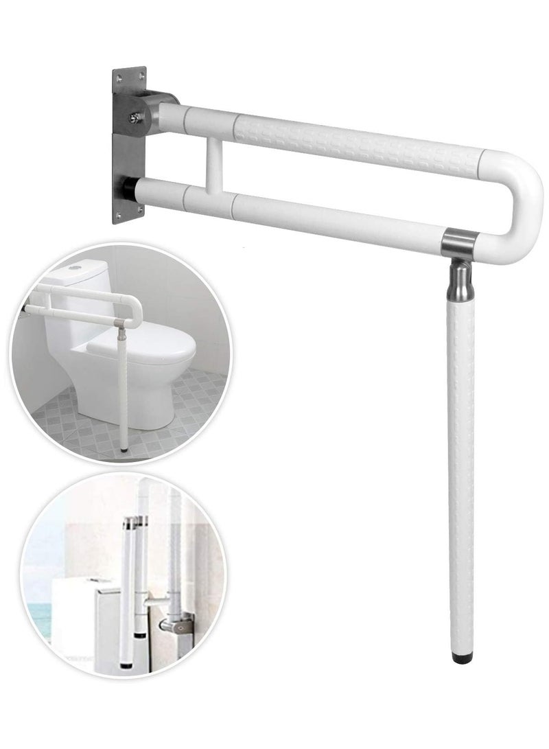 Hihonor 24In Toilet Safety Rails Wall Mount Floor Support Foldable Toilet Grab Bar Handicap Grab Bars Rails Non-Slip Stainless Steel Flip Up Grab Bar Fluorescent Handrails for Seniors Disabled Pregnant  - Image 1