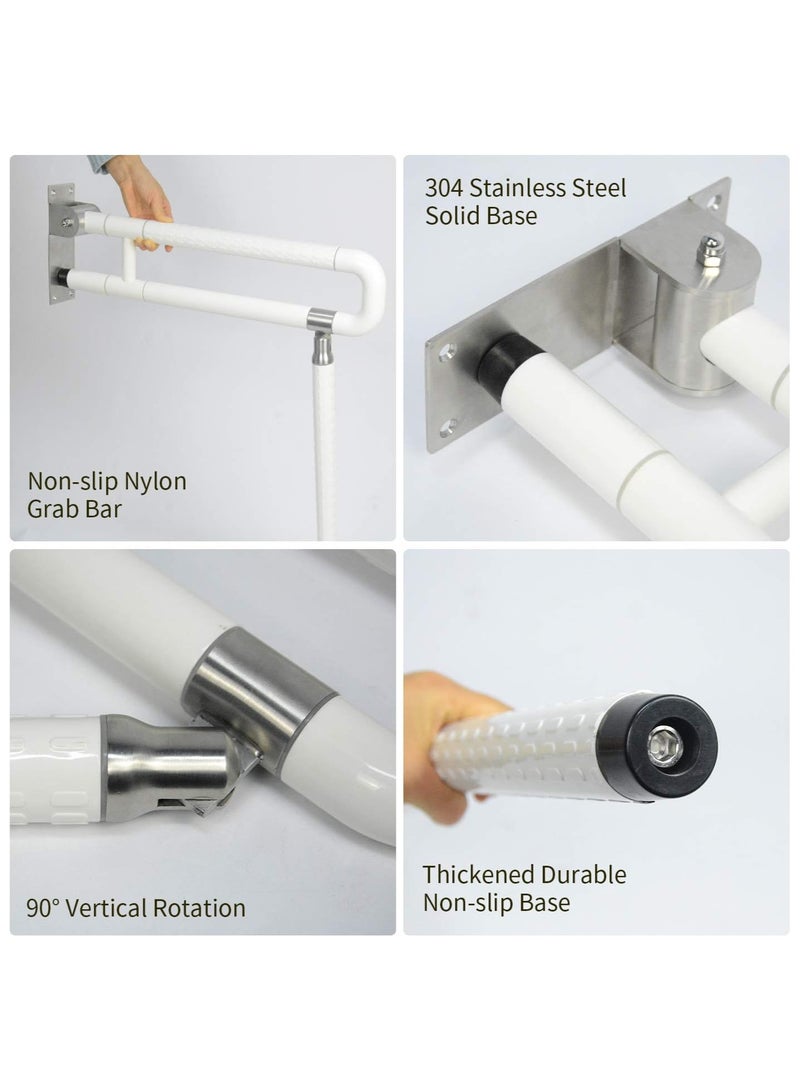 Hihonor 24In Toilet Safety Rails Wall Mount Floor Support Foldable Toilet Grab Bar Handicap Grab Bars Rails Non-Slip Stainless Steel Flip Up Grab Bar Fluorescent Handrails for Seniors Disabled Pregnant  - Image 5
