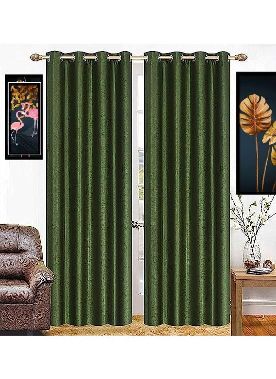 Photica Decor Photica Decor Set of 2 Piece Plain Solid Room Darkening Curtains for Window 5 feet Colour Mehndi Green  - Image 1