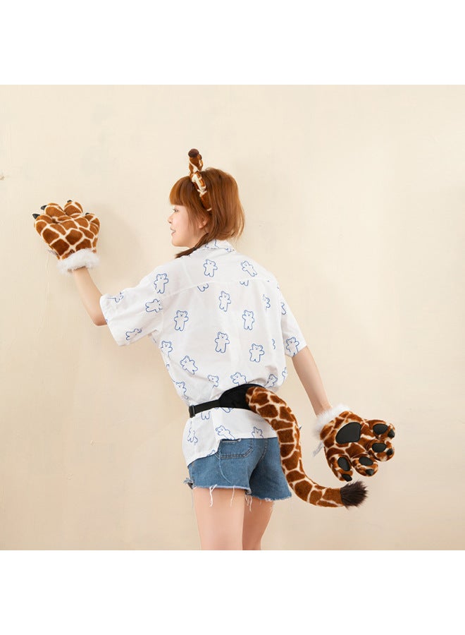 Simulation Tiger Tail Plush Doll Little Lion Dinosaur Giraffe Belt Toy Children's Gift Show Props-Specifications:25cm-Color:Giraffe Hairpin  - Image 3