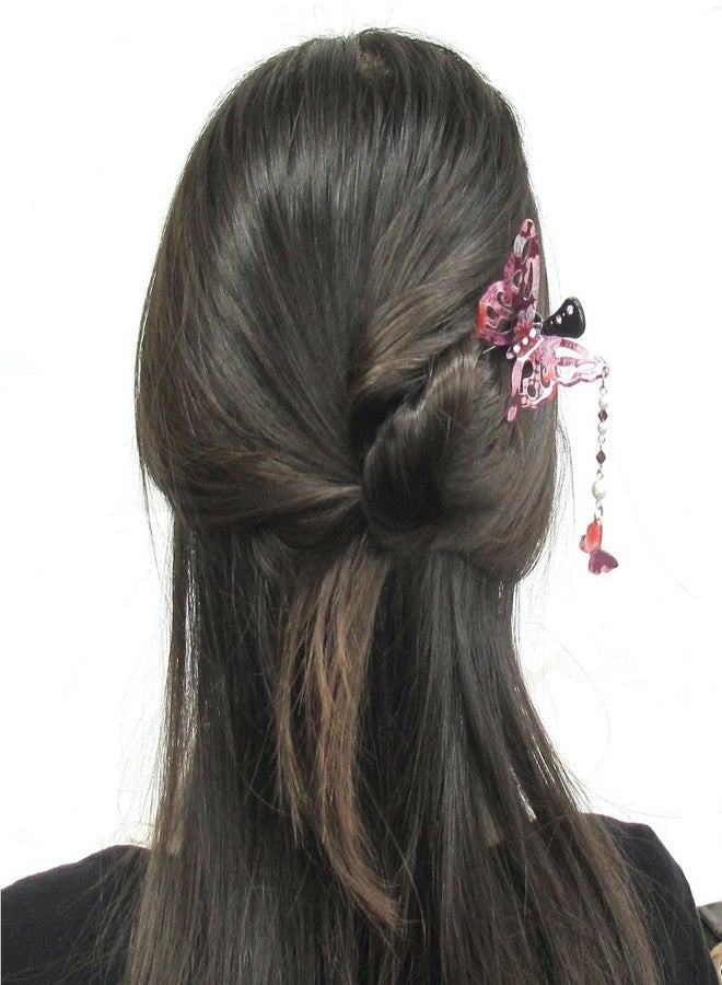 Cocoluck Kanzashi Japanese Chirimen Hair Pin Stick Butterfly Design (Red) - Image 2