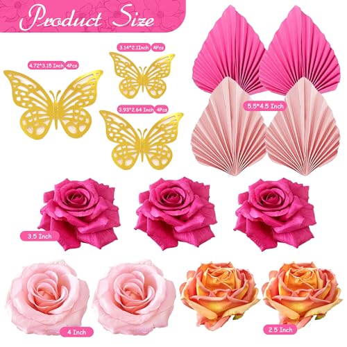 LEFUBABY Boho Cake Topper Flower Palm Leaves Cake Decorations for Bohemian Wedding Baby Shower Birthday Party Supplies Hot Pink - Image 5