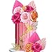 LEFUBABY Boho Cake Topper Flower Palm Leaves Cake Decorations for Bohemian Wedding Baby Shower Birthday Party Supplies Hot Pink - Image 4