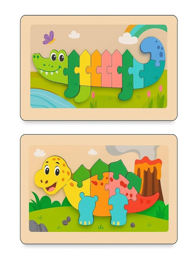 IndusBay® Pack of 2, Colorful Montessori Wooden 3D Jigsaw Puzzle Educational Gift Toys for Toddler Kids Boys and Girls, Animal Theme, Multicolor - Image 2