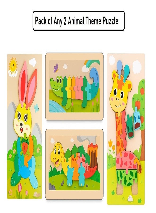 IndusBay® Pack of 2, Colorful Montessori Wooden 3D Jigsaw Puzzle Educational Gift Toys for Toddler Kids Boys and Girls, Animal Theme, Multicolor - Image 3