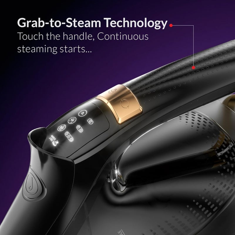 Feller Germany Vanguard Plus Steam Iron 3000W,Grab-to-Steam Technology,Prime Gold Ceramic 2x Sole Plate+Anti Calc,Anti Drip,Auto Shut Off,Display,Turbo Steam, SI300,2Y Guarantee-KSA Version (Gold) - Image 3