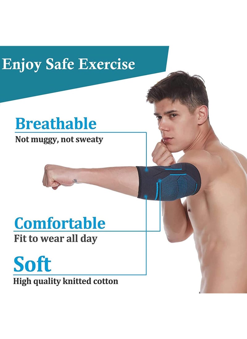 Sweet seven 2-Pack Elbow Brace Compression Sleeves for Men and Women - Tendonitis, Tennis Elbow, Weightlifting, Sports, Arthritis Support (Blue Black, Medium)  - Image 4