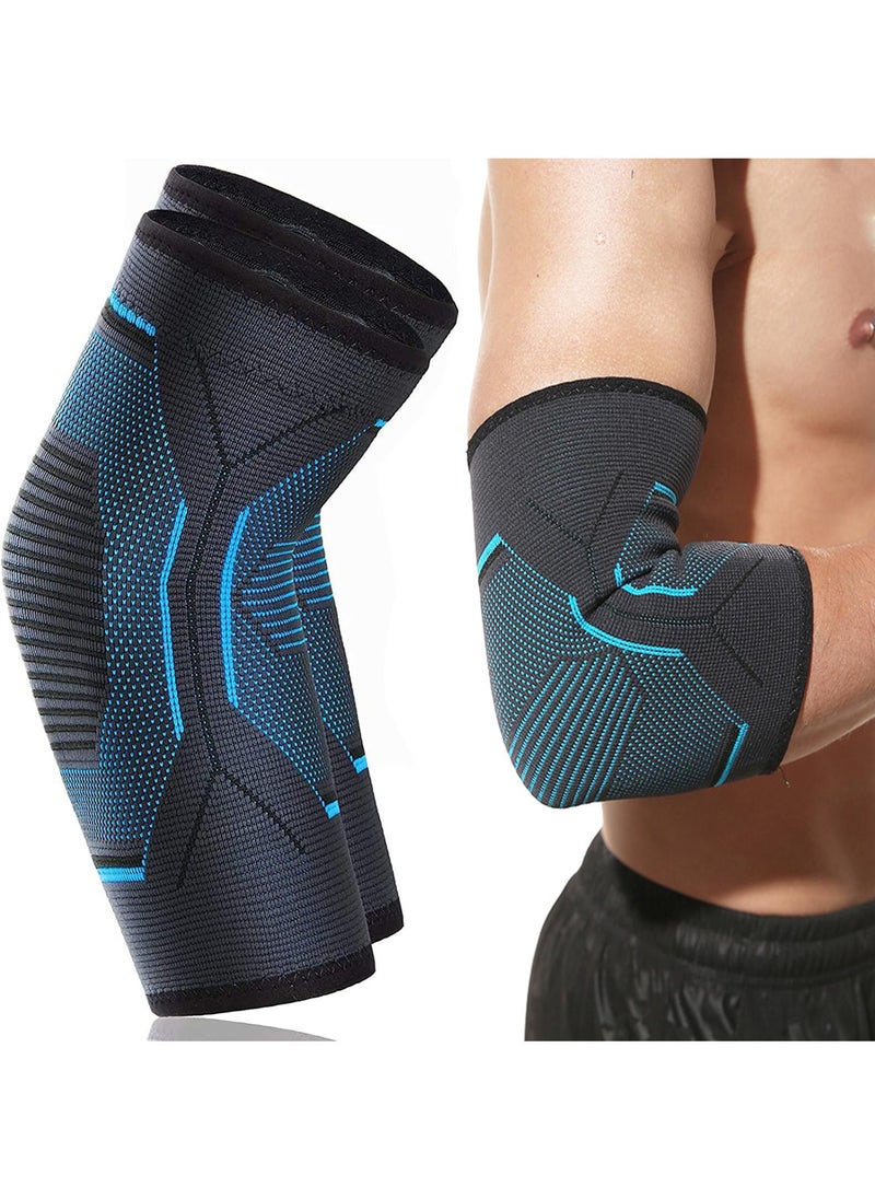 Sweet seven 2-Pack Elbow Brace Compression Sleeves for Men and Women - Tendonitis, Tennis Elbow, Weightlifting, Sports, Arthritis Support (Blue Black, Medium)  - Image 1