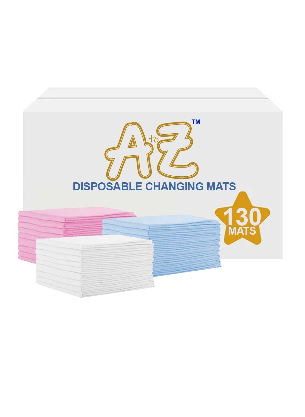 STAR BABiES A to Z Disposable Changing Mats - 45 x 60cm - Large Pack of 130 - Blue/Pink/White-Rainbow