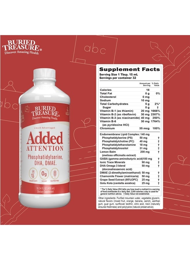 Buried Treasure - Added Attention - Children's Learning Support with GABA DHA Vitamin B and Herbal Blend - Aid Healthy Brain Functions - Improved Short-Term Auditory Memory Focus & Behavior 16.54 oz - Image 1