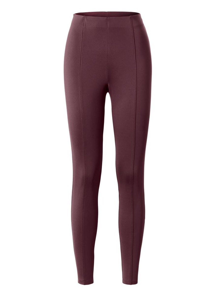 Tchibo Women Skinny Fit Pull On Plain Leggings, Dark Maroon  - Image 2